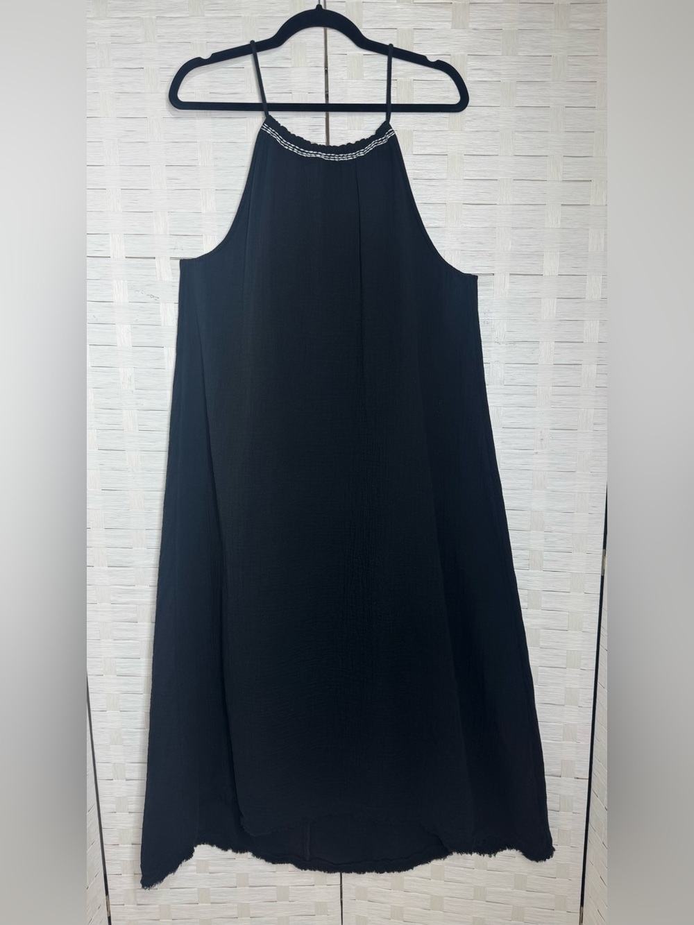Madewell‎ Blk Gauze Halter Maxi Cover Up Dress Embroidered Neck Oversized Sz XXS
